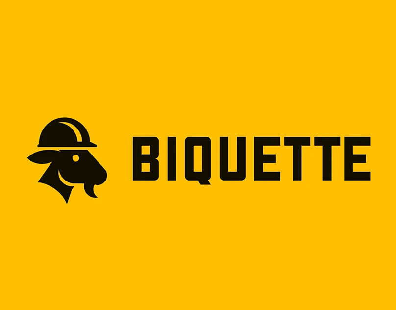 Biquette : Une tête de chèvre stylisée et un lettrage noir sur jaune. Une identité qui travaille le caractère du signe et sa lisibilité.