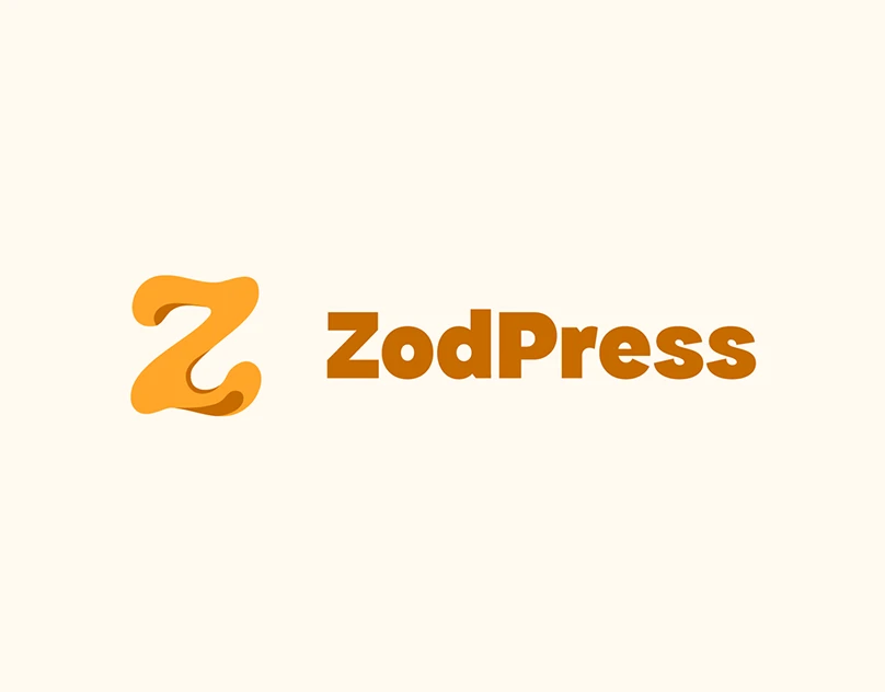 ZodPress : Un symbole orange aux courbes continues associé au nom ZodPress. Une identité présentée sur fond clair.